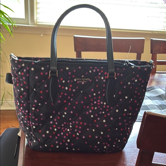 Kate Spade Black Tote with Pink and White Dots - Picture 1 of 3